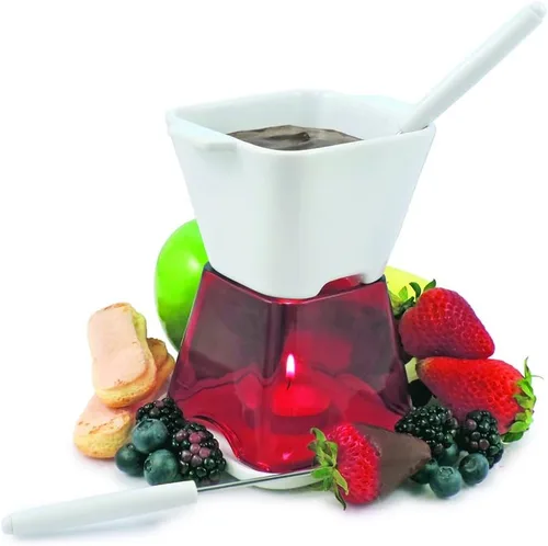 Vista 2 de Swissmar Deco - Juego de fondue de chocolate de 6 piezas, color rojo
