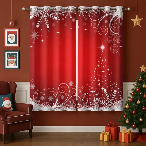 Vista 11 de Cortinas opacas de Navidad para niñas y niños, decoración del hogar, decoración navideña, árbol de acebo, estrella, Navidad, ojales, cortinas