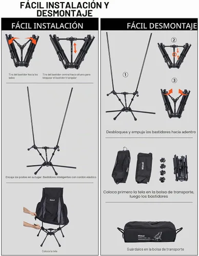 Vista 9 de WildCall Silla de camping plegable ligera, silla antihundimiento, respaldo