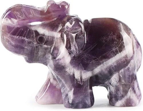 Vista 2 de SMQ Estatua de decoración de elefante de cristales de amatista de 2.0 pulgadas, piedras preciosas talladas a mano, figuras de cristal de buena