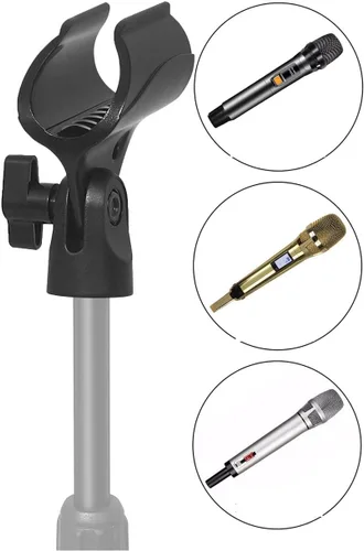 Vista 6 de 2 clips universales para micrófono, soporte de clip de micrófono ajustable para soporte de micrófono, vienen con adaptador de tornillo macho de 5/8
