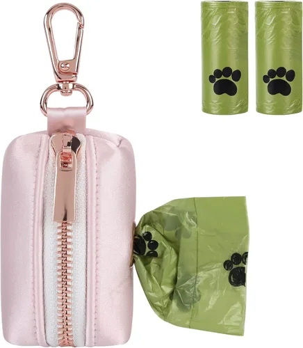 Vista 23 de Lionet Paws Lindo soporte para bolsas de excrementos de perro con bolsa para correa, dispensador de seda para perros, collar a juego Azul