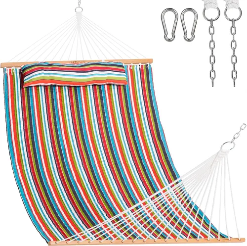 Vista 9 de Lazy Daze Hammocks - Hamaca doble de tela acolchada de 12 pies con barras de suspensión y almohada desmontable, capacidad de carga de 450 libras