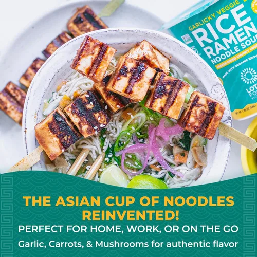 Vista 3 de Lotus Foods Sopa orgánica de fideos ramen de arroz vegetariano al ajo - Fideos ramen, taza de fideos, tazón de ramen instantáneo, hecho con arroz