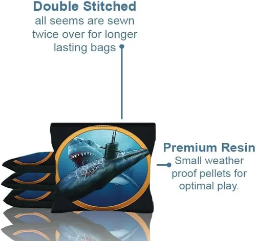 Vista 3 de Custom Shark Attack Submarine Set of 8 Regulation Cornhole Bags B40 Negro/Azul