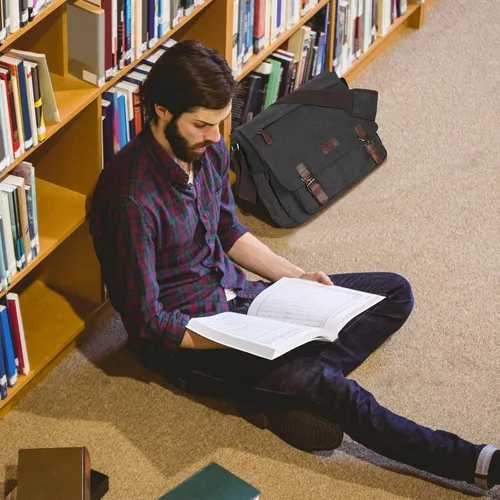 Vista 2 de Bolsa de mensajero de lona para hombres y mujeres, bolsa de viaje para laptop, maletín de negocios de 15.6 pulgadas