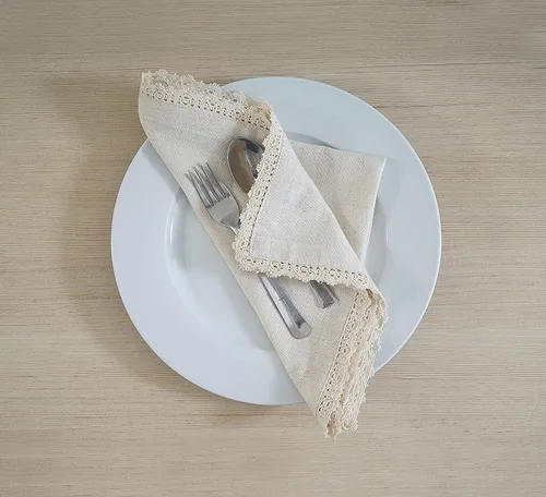 Vista 32 de FINGERCRAFT Servilletas de tela de lino y algodón de 12 unidades con esquinas ingletadas y elegante encaje para uso diario; las servilletas están