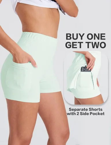 Vista 4 de Hiverlay Vestidos de tenis para mujer con 2 bolsillos, pantalones cortos integrados UPF 50+, vestido de golf para entrenamiento, vestidos atléticos