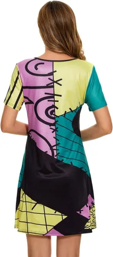 Vista 6 de ICEYOU Sally - Vestido de Halloween para mujer, disfraz de Sally de manga corta