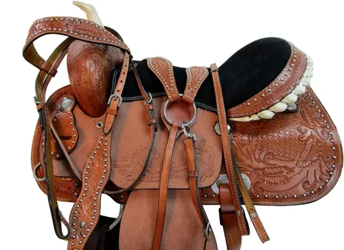 Vista 11 de Western Saddle Barril Racing Caballo Placer Trail Floral Herramientas Rodeo Cowboy Tack Set 15 16 17 18