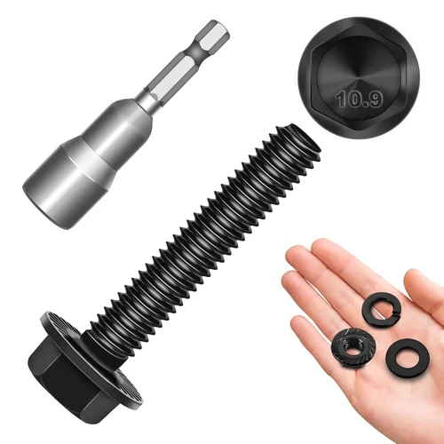 Vista 8 de MYWISH - Juego de tuercas y pernos con brida de cabeza hexagonal M10 x 25mm - Pernos hexagonales con brida negra M10x1.5 con arandelas - Surtido