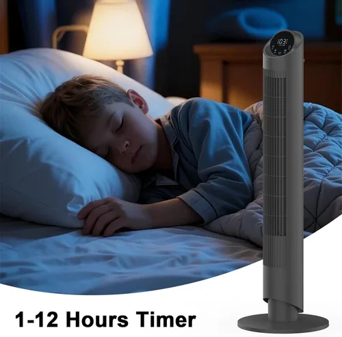 Vista 7 de hykolity Ventilador de torre para dormitorio, ventilador oscilante de 90°, ventilador de piso ultra silencioso de 28 dB con control remoto