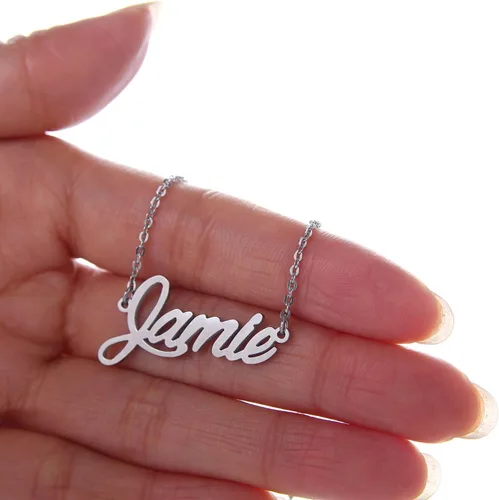 Vista 4 de Personalized Custom Name Necklace Script Initial Nameplate Necklace Jewelry for Girls Womens