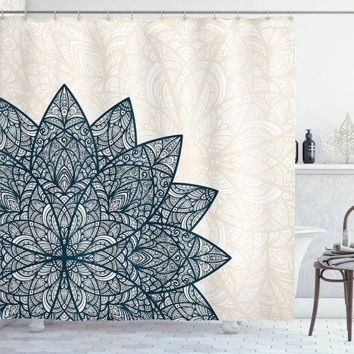 Vista 23 de Ambesonne Decor Collection, juego de cortina con ganchos para regadera Negro Verde