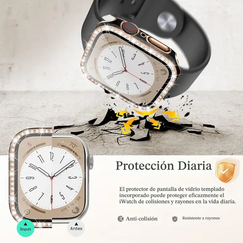 Vista 5 de Goton - Pack de 2 Fundas Bling para Apple Watch con Protector de Pantalla 40mm SE 3/2/1, Series 6/5/4, Funda con Purpurina para Mujer con Diamantes
