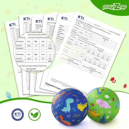 Vista 4 de PlayZap Paquete de 2 pelotas de juego para niños pequeños, pelotas de dinosaurio para niños de 3 a 12 años, bolas de goma inflables de 8.5 pulgadas