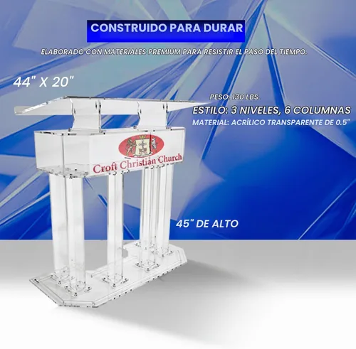 Vista 6 de Kingdom Atril acrílico o podio con base de 6 columnas y un estante central ancho con mucho espacio para tus necesidades de presentación