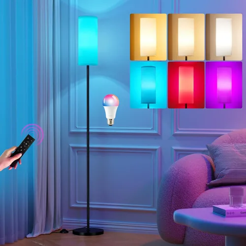 Vista 15 de Ambimall Lámparas de pie de 64 pulgadas para sala de estar con control remoto y colores regulables continuos, temperatura y brillo, lámpara de pie