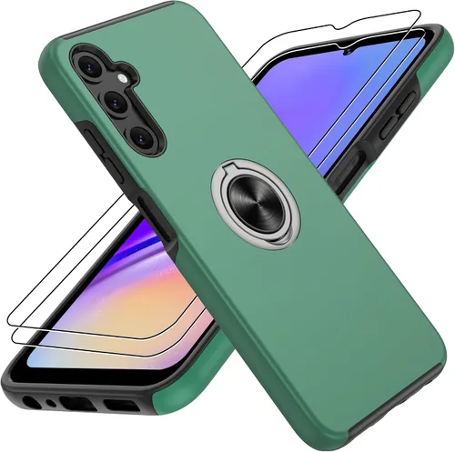 Vista 85 de Gritup - Funda para Galaxy A05S con protector de pantalla HD×2, funda protectora para teléfono a prueba de golpes con soporte magnético de anillo