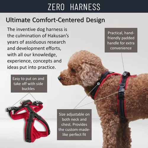 Vista 5 de Hakusan - Arnés para perro Zero tipo básico, seguro, sin asfixia/difícil de desconectar, gran ajuste, fácil de poner y quitar, ajustable, reflector