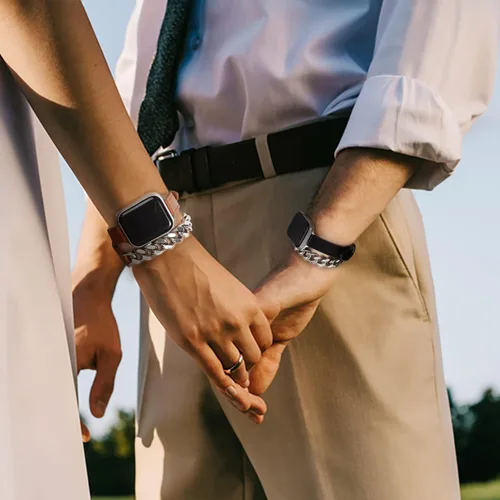 Vista 2 de Correas delgadas compatibles con correas de Apple Watch de 1.496 in 1.575 in 1.614 in 1.654 in 1.732 in 1.772 in 1.811 in 1.929 in para mujeres