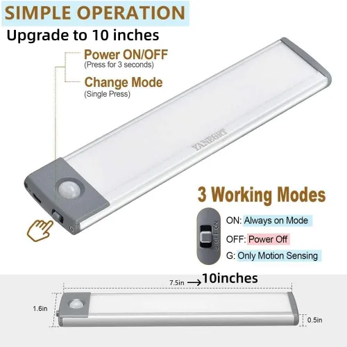 Vista 3 de Luces de armario con sensor de movimiento, 30 luces LED para debajo del gabinete, luces de mostrador recargables inalámbricas, iluminación nocturna