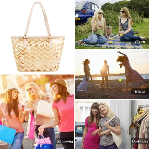 Vista 7 de MICOM Bolsas transparentes con bolso de hombro a rayas cheurón completo con bolsillo