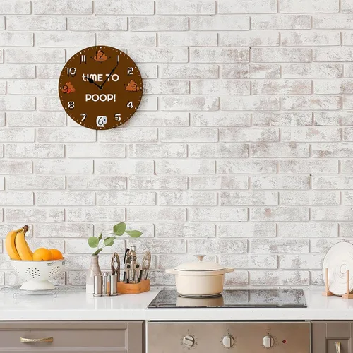 Vista 6 de Funny Poop Barthroom - Reloj de pared de madera de 10 pulgadas, funciona con pilas, reloj de pared sin tictac, hora de hacer popa, relojes de pared