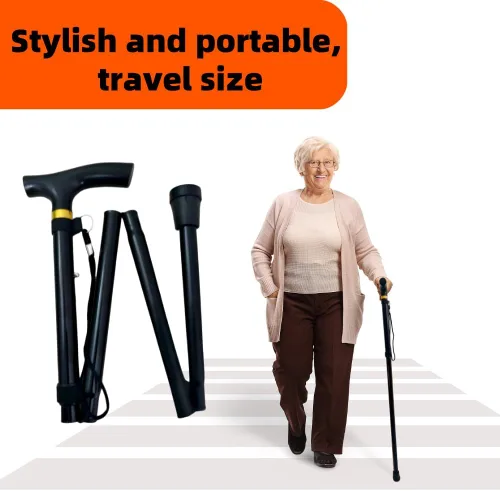 Vista 5 de Bastón plegable ultraligero con correa de muñeca y mango ergonómico, ayuda de movilidad ajustable para personas mayores, adultos, mujeres y hombres