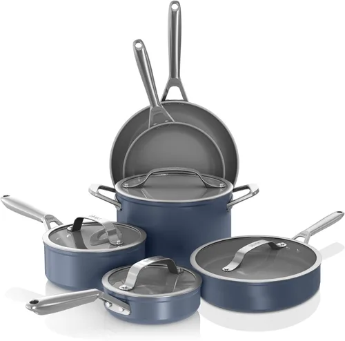 Vista 19 de Juego de ollas y sartenes Ninja antiadherentes Juego de utensilios de cocina de cerámica premium de vida extendida 9 piezas antiadherentes Gris