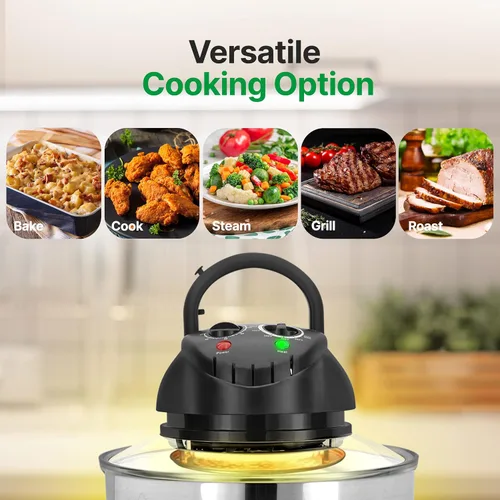 Vista 5 de Nutrichef Horno tostador de encimera de convección – Horno asador con freidora de aire de vidrio de cocina saludable, hornear, parrilla, asador