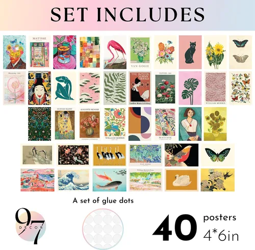 Vista 2 de 97 Decor Impresiones artísticas de pared eclécticas – 40 pequeños kit de collage de pared ecléctico para dormitorio de adolescentes y niñas