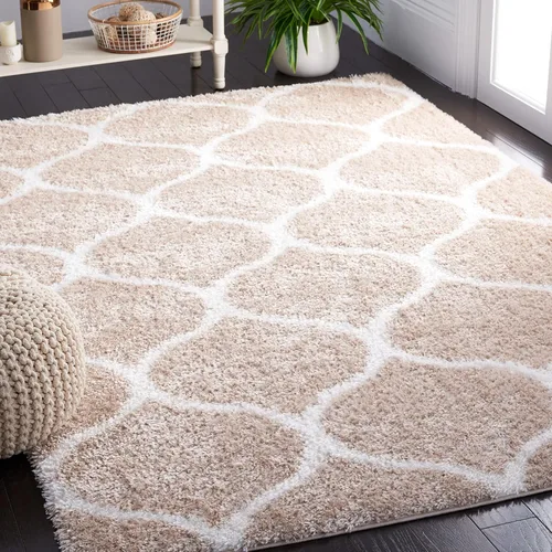Vista 21 de SAFAVIEH Tahoe Shag Collection - Alfombra para pasillo, 2 x 9 pies, color beige y blanco, diseño de enrejado, no desprende pelusa y de fácil