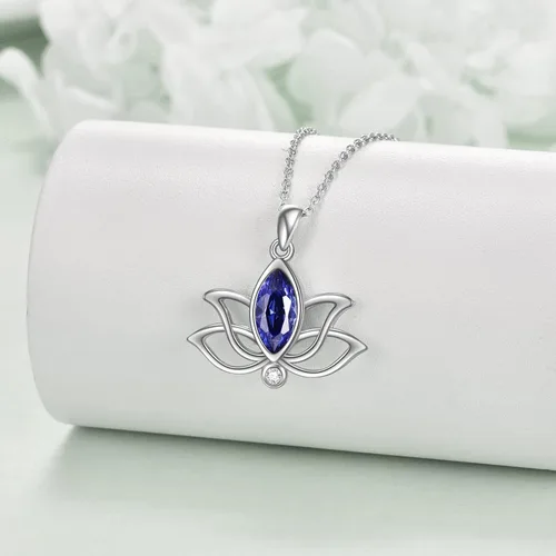 Vista 2 de YFN Collar de loto de plata de ley con colgante de piedra natal de loto, joyería de loto, regalos de cumpleaños para mujeres y niñas, Plata