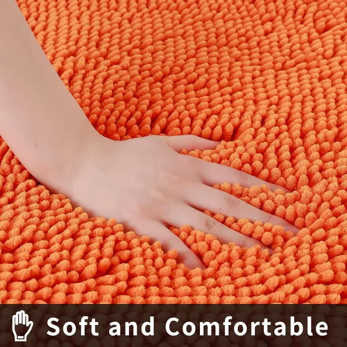 Vista 2 de Alfombra de baño de felpilla, extra suave y absorbente, alfombra de baño lanuda antideslizante, lavable a máquina, 20 x 32 pulgadas, color naranja