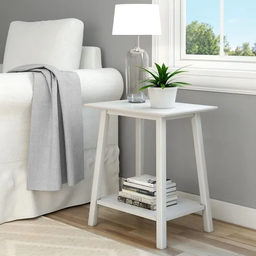 Vista 7 de Plank+Beam Mesa auxiliar de madera con almacenamiento, mesas auxiliares modernas de mediados de siglo para sala de estar, mesita de noche pequeña