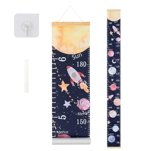 Vista 8 de Tabla de crecimiento de lona para niños para pared, rastreador de medición de altura floral para bebé niña, regla colgante con gancho extraíble