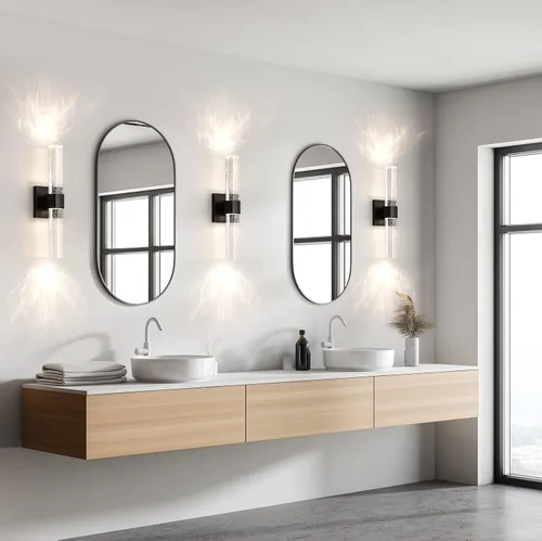 Vista 2 de Epinl Apliques negros de pared - Juego de 2 apliques de pared modernos de cristal, juego de 2, 14 W, 3000 K, regulables, accesorios de tocador