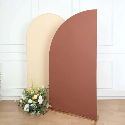 Vista 242 de Efavormart - Juego de 4 fundas de elastano beige para arco de media luna, fundas de telón de fondo Chiara de 2.5 pies a 7 pies para escenarios