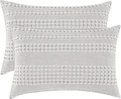 Vista 14 de PHF Fundas de almohada 100% algodón con tejido de gofre de 24 x 24 pulgadas, paquete de 2 fundas cuadradas para decoración elegante del hogar, sin