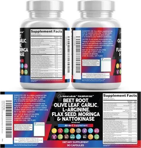 Vista 8 de Clean Nutraceuticals Cápsulas de raíz de remolacha Hoja de Olivo Nattoquinasa Extracto de ajo L-Arginina Omega 3 Levadura roja Arroz Hibiscus