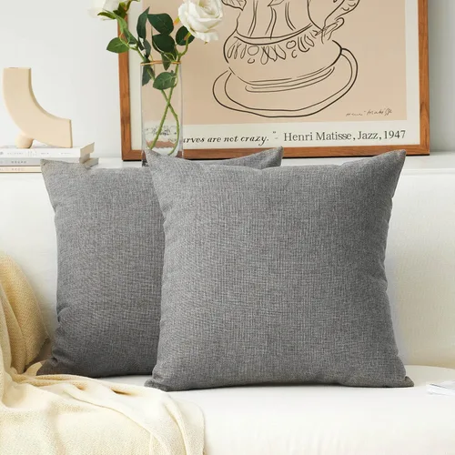 Vista 22 de Home Brilliant Fundas de Almohada de Lino con Forro para Cojines Decorativos de Otoño de Arpillera, Juego de 2, 16 x 16 pulgadas, Negro