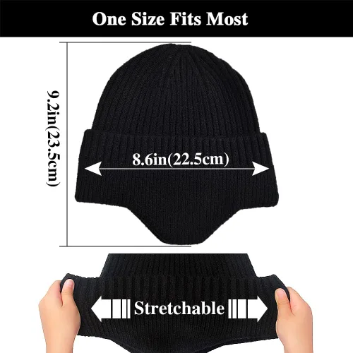 Vista 2 de 2 gorros de invierno con orejeras para hombres y mujeres, gorro grueso de punto cálido