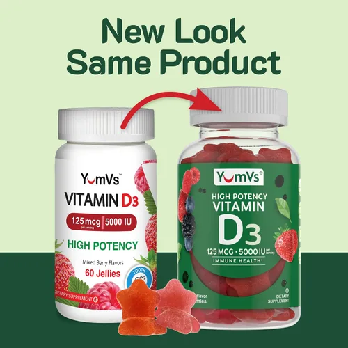 Vista 8 de YUM-V'S Gomitas de vitamina D3 de 5000 UI 125mcg D3 - Apoya el apoyo inmunológico, fuerte salud ósea, sin OMG, sin gluten, sin lácteos, gomitas