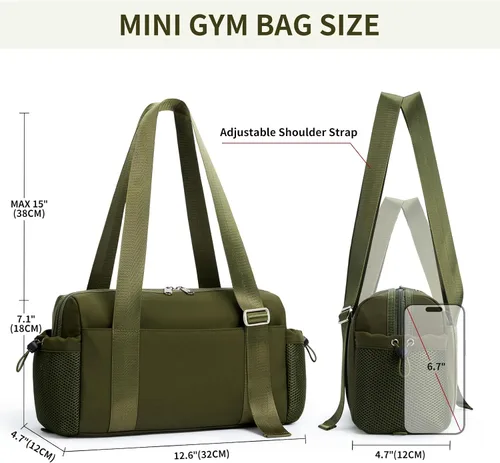 Vista 4 de WLLWOO - Bolsa de gimnasio pequeña con bolsillo húmedo para mujer, bolsa de lona para yoga, bolsa de entrenamiento ligera para baile, fines