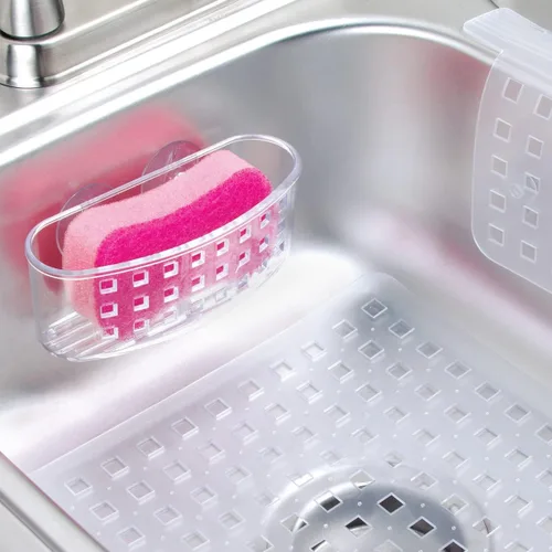 Vista 3 de iDesign Plastic Sponge Holder Suction Cups Ideal for Kitchen Sinks and Bathroom Organization, 6.5" x 2.5" x 2.5", Clear