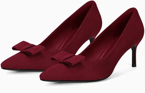 Vista 6 de Coutgo Zapatos de vestir de tacón de gatito para mujer, zapatos de vestir para boda, puntera cerrada, tacón de lazo sexy, zapatos de trabajo