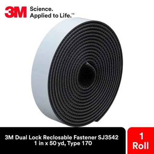Vista 2 de 3M Cierre con cierre doble SJ3542, tipo 170, 1 pulgada x 50 yardas, resistente, negro, uso industrial, interior, ideal para metal, acrílico, PC
