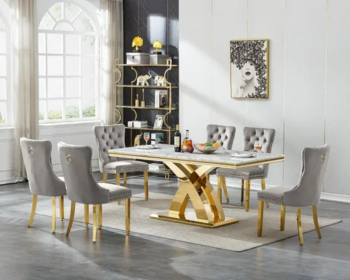 Vista 41 de Juego de mesa de comedor de cristal plateado moderno de 70 pulgadas para 4, juego de mesa de comedor rectangular de 5 piezas con patas de acero