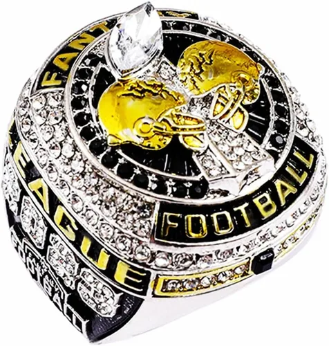 Vista 2 de Valman Anillo de fútbol de fantasía 2023 Anillo de campeonato FFL pesado Trofeo de premio chapado en oro plateado para ganador de la Liga